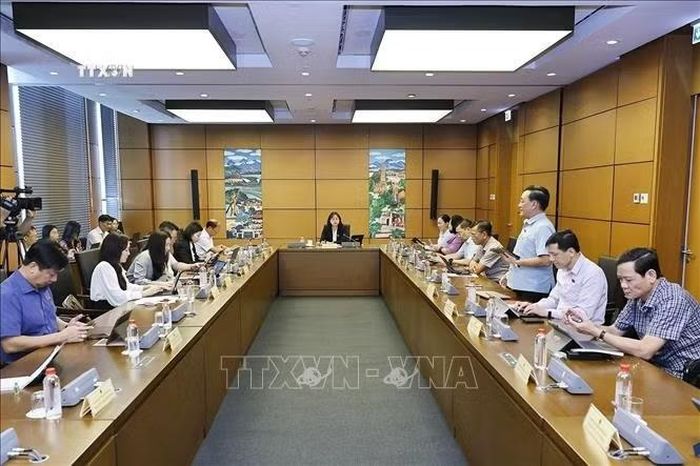 Đoàn đại biểu Quốc hội các tỉnh Vĩnh Long và Lào Cai thảo luận ở tổ. Ảnh: Doãn Tấn/TTXVN