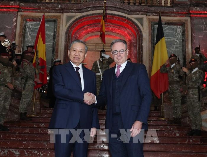 Thủ tướng Bỉ Bart De Wever đón Tổng Bí thư, Chủ tịch nước Tô Lâm. Ảnh: Thống Nhất – TTXVN