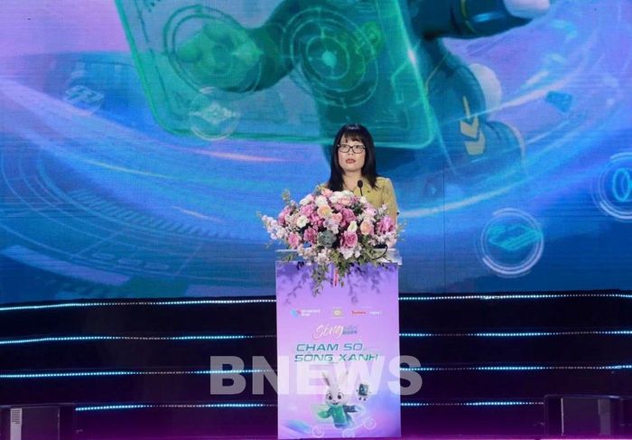 Bà Đoàn Hồng Nhung, thành viên Ban Điều hành, Giám đốc Khối Bán lẻ Ngân hàng TMCP Ngoại thương Việt Nam (Vietcombank) phát biểu tại lễ khai mạc. Ảnh: Phương Thảo/Bnews/vnanet.vn
