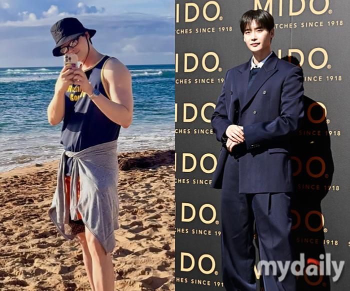 Lee Jong Suk lựa chọn bộ vest màu xanh navy thanh lịch, diện mạo khác xa với khoảnh khắc bên bờ biển được anh chia sẻ trước đó.