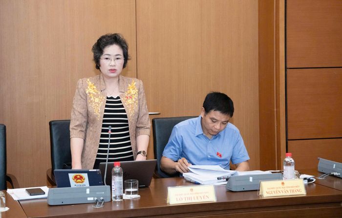Đại biểu Lò Thị Luyến, Phó Trưởng đoàn ĐBQH tỉnh phát biểu tại phiên thảo luận.