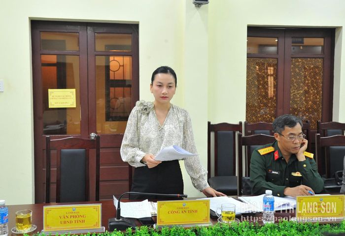 Đại diện Công an tỉnh phát biểu tại cuộc họp