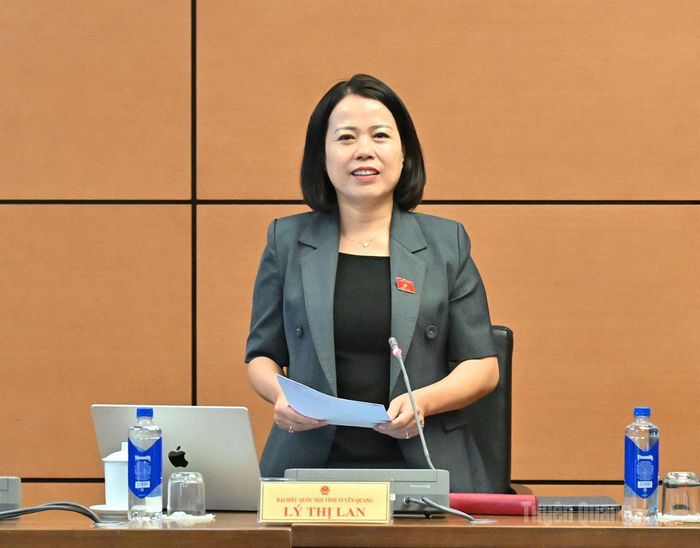 Đồng chí Lý Thị Lan, Ủy viên Ban Thường vụ Tỉnh ủy, Phó Trưởng đoàn ĐBQH tỉnh phát biểu chủ trì phiên thảo luận tổ.