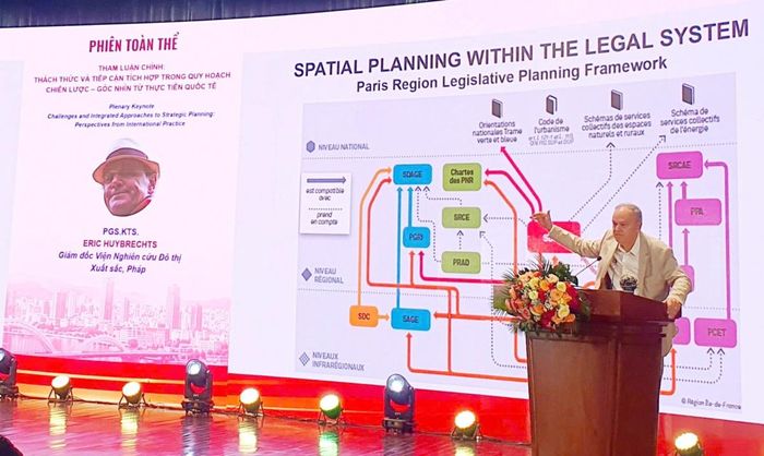 PGS. KTS Eric Huybrechts, Giám đốc Viện nghiên cứu Đô thị Xuất sắc (Pháp) trình bày tham luận tại Diễn đàn