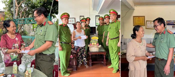 Cán bộ Công an xã Duy Xuyên thăm, tặng quà gia đình chính sách, người có công trên địa bàn.