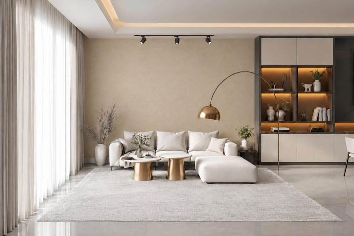 Khu vực phòng khách gây ấn tượng với diện tích rộng rãi, kết nối liền mạch với bàn ăn.
