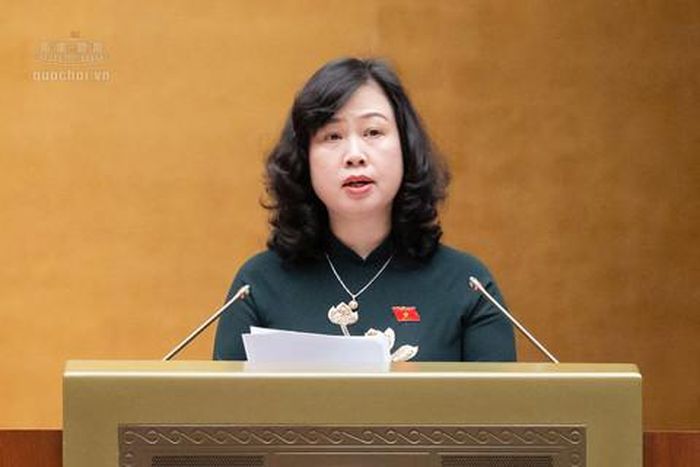 Bộ trưởng Bộ Y tế Đào Hồng Lan trình bày Tờ trình tóm tắt về dự án Luật An toàn thực phẩm (sửa đổi)