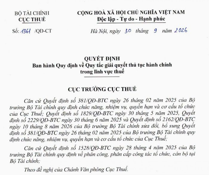 Cục Thuế ban hành 8 quy tắc mới, không để hồ sơ chờ đến hạn. Ảnh chụp màn hình văn bản.