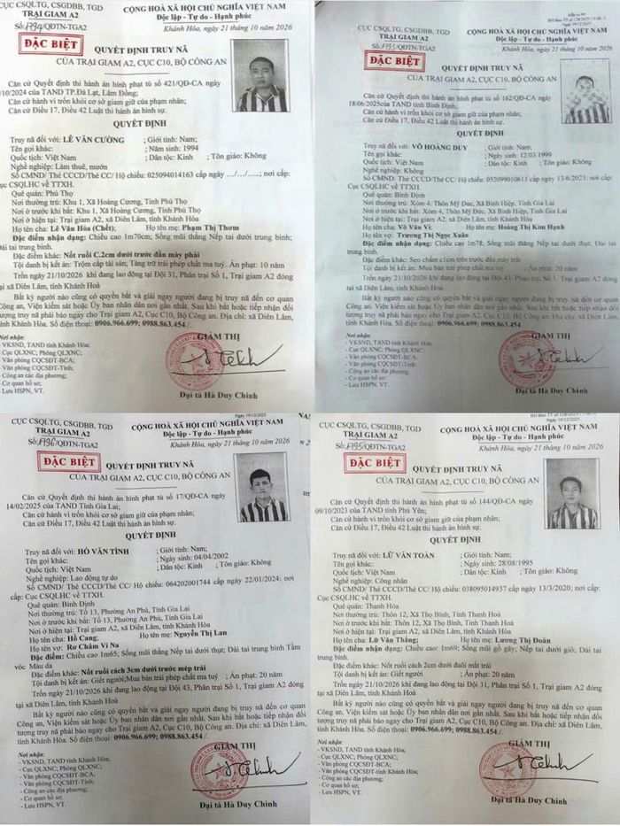 Quyết định truy nã đặc biệt đối với 4 phạm nhân.