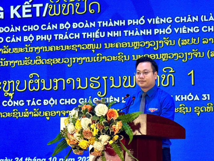 Phó Bí thư Thành đoàn Hà Nội Trần Quang Hưng phát biểu. Ảnh: Bảo Lâm
