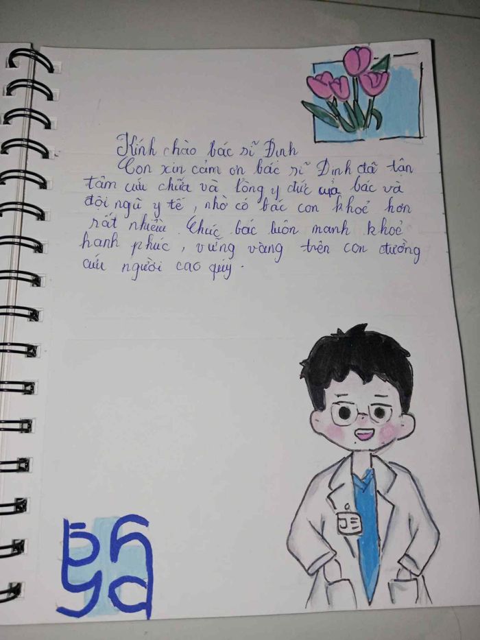 Thư của một bệnh nhi gửi BS Định. Ảnh: FB PGS.TS.BS Nguyễn Hoàng Định