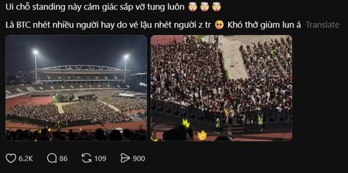 Khu Standing (4,5 triệu đồng) chật kín người, làm dấy lên nghi ngờ có lượng khán giả vào sân không hợp lệ.