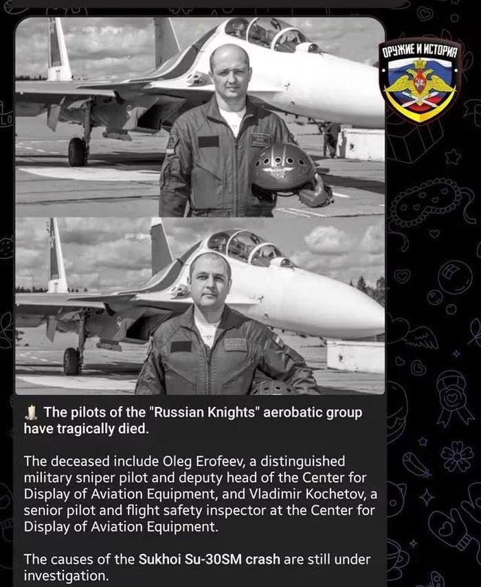 Trong quá trình điều tra sơ bộ, danh tính của các quân nhân thiệt mạng đã được tiết lộ. Các nạn nhân của vụ tai nạn ngày 22/10 là Oleg Yerofeyev - Phó Giám đốc Trung tâm Biểu diễn bay, cùng với Vladimir Kochetov - Phi công Cao cấp và Thanh tra An toàn Bay.