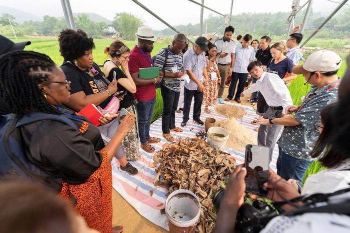 Đoàn đại biểu Phong trào Đẩy mạnh dinh dưỡng toàn cầu (Scaling Up Nutrition - SUN) đến tham quan và trao đổi kinh nghiệm triển khai mô hình chăm sóc dinh dưỡng tại xã Pù Luông, tỉnh Thanh Hóa. Hoạt động nằm trong khuôn khổ chương trình hỗ trợ của Tổ chức Tầm nhìn Thế giới đối với công tác chăm sóc trẻ em tại cộng đồng. Ảnh: Hoa Mai