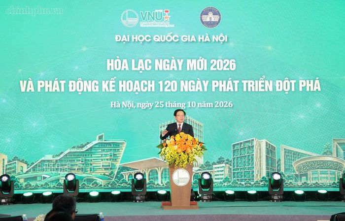 Phó Thủ tướng Hồ Quốc Dũng phát biểu chỉ đạo tại Chương trình "Hòa Lạc ngày mới 2026" và phát động Kế hoạch 120 ngày phát triển đột phá của Đại học Quốc gia (ĐHQG) Hà Nội - Ảnh: chinhphu.vn/Gia Huy
