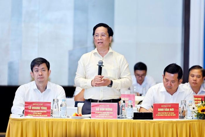 Chủ tịch Ủy ban nhân dân tỉnh An Giang Hồ Văn Mừng phát biểu. (Ảnh: TTXVN)