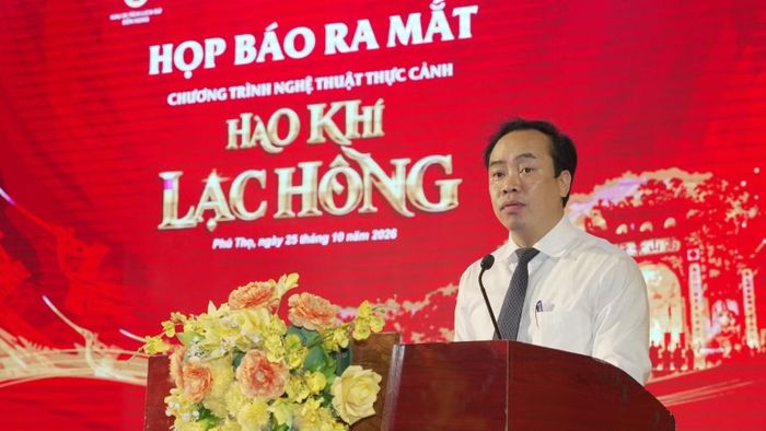 Ông Phạm Tiến Đạt, Giám đốc Khu Di tích lịch sử Đền Hùng phát biểu. (Ảnh: Ban tổ chức cung cấp)