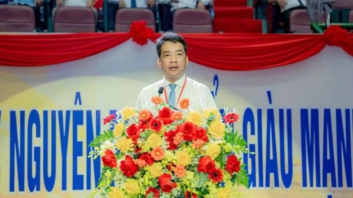 Phó Chủ tịch Ủy ban nhân dân thành phố Huế Trần Hữu Thùy Giang phát biểu khai mạc Đại hội. (Ảnh: L.Hoàng)