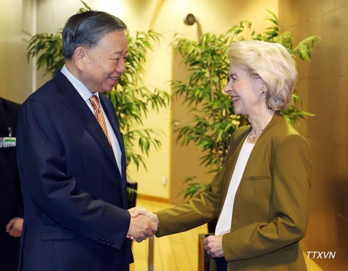 Tổng Bí thư, Chủ tịch nước Tô Lâm gặp Chủ tịch Ủy ban châu Âu Ursula von der Leyen. (Ảnh: TTXVN)