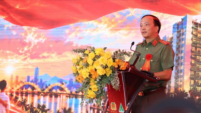  Thượng tướng Đặng Hồng Đức, Thứ trưởng Bộ Công an phát biểu tại lễ khởi công. Ảnh: THANH HIỀN 