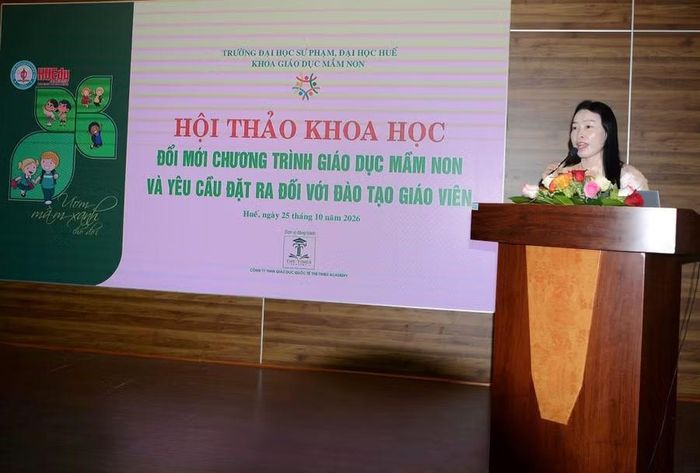 TS Nguyễn Thanh Tâm, Trưởng khoa Giáo dục Mầm non, Trường Đại học Sư phạm, Đại học Huế phát biểu.