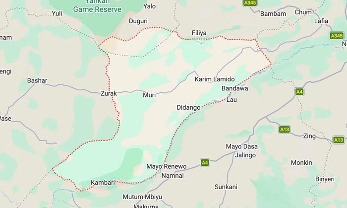 Bản đồ khu vực Karim-Lamido, bang Taraba, đông bắc Nigeria. Ảnh: Google Maps