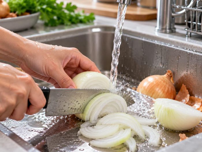 Nước có khả năng hòa tan các hợp chất gây cay mắt, ngăn không cho chúng tiếp xúc với mắt của bạn. Ảnh: AI