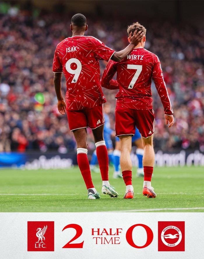 45 phút đầu khép lại với tỷ số 2-0 nghiêng về Liverpool