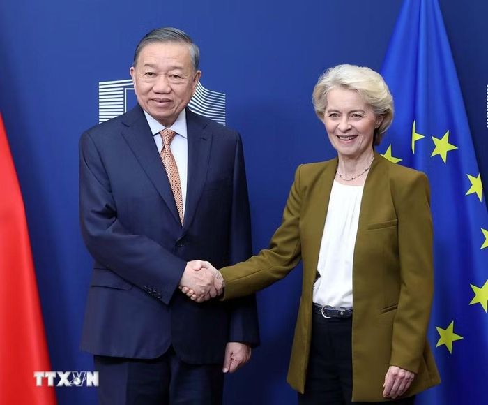 Tổng Bí thư, Chủ tịch nước Tô Lâm gặp Chủ tịch Ủy ban châu Âu Ursula von der Leyen. (Ảnh: Thống Nhất/TTXVN)