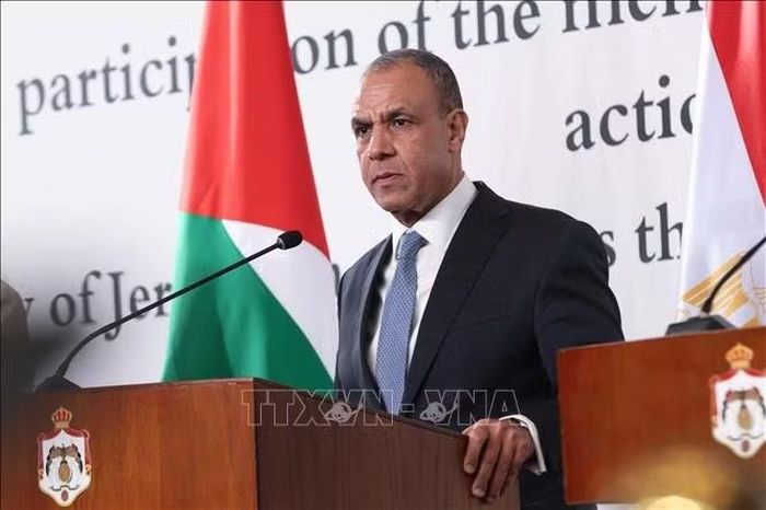 Ngoại trưởng Ai Cập Badr Abdelatty trong cuộc họp báo tại Amman, Jordan, ngày 5/8/2026. Ảnh: THX/TTXVN