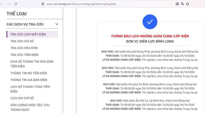 Tổng công ty Điện lực miền Nam (EVNSPC) thông báo có lịch cắt điện ở Đồng Nai trong ngày 26/10 cập nhật lúc 12h55 ngày 25/10. Ảnh: BNEWS/TTXVN phát