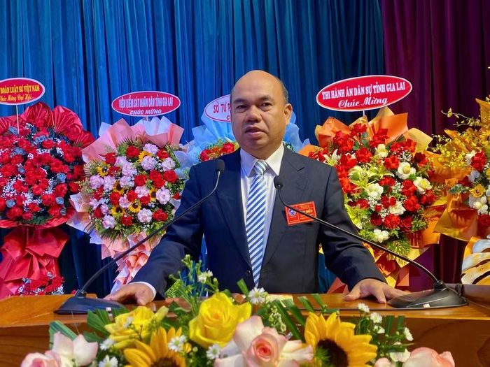  Phó Chủ tịch Ủy ban MTTQ Việt Nam tỉnh Siu Trung phát biểu tại Đại hội. Ảnh: Nhật Trường 