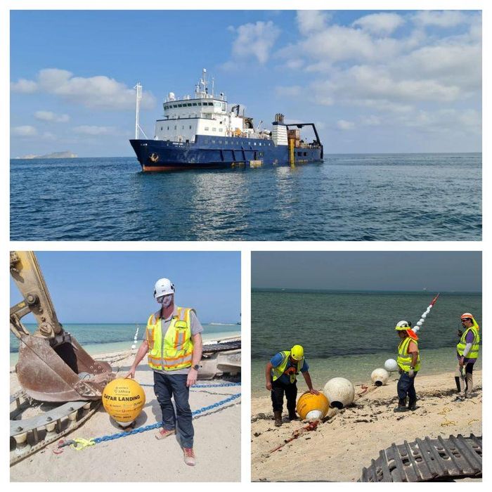 Rải cáp ngầm dưới biển ngoài khơi Qatar, tháng 5/2025. Ảnh: Power Sub Link SA