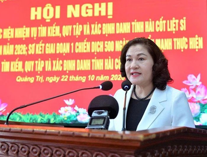 Bà Nguyễn Thị Hà, Thứ trưởng Bộ Nội vụ, Phó trưởng Ban Chỉ đạo về tìm kiếm, quy tập và xác định danh tính hài cốt liệt sĩ Quốc gia.