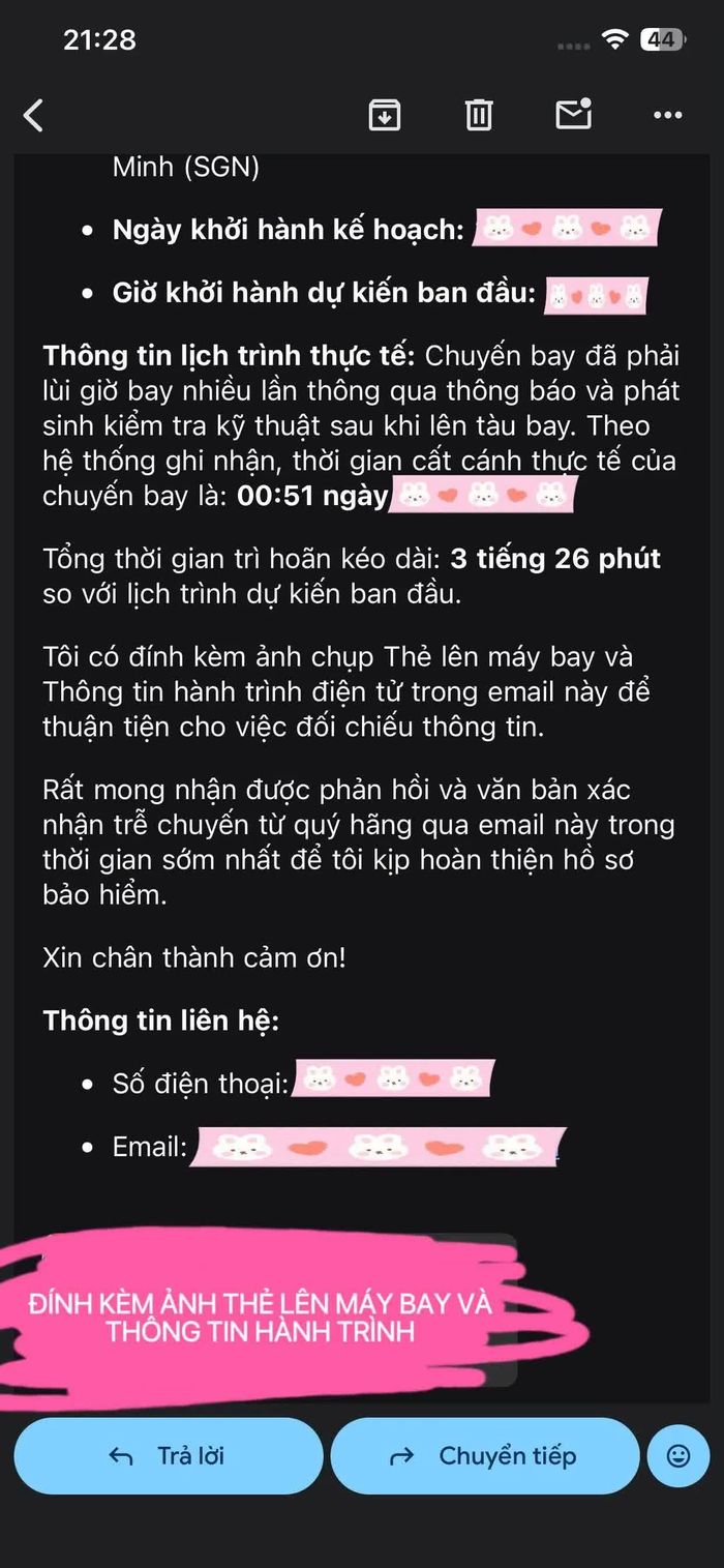 Mẫu email thực tế do tài khoản baehabbae chia sẻ khi gửi Ban hỗ trợ khách hàng Vietjet Air để yêu cầu cấp Giấy xác nhận trễ chuyến