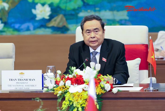 Chủ tịch Quốc hội Trần Thanh Mẫn phát biểu tại cuộc hội kiến. Ảnh: Quang Vinh