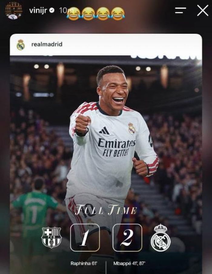 Vinicius chế giễu Barcelona sau El Clasico.
