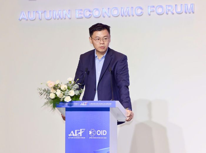 Phó chủ tịch UBND TP.HCM Trương Minh Huy Vũ phát biểu tại sự kiện Ngày Đổi mới sáng tạo mở 2026 (Open Innovation Day 2026) sáng 26/10. Ảnh: BTC.