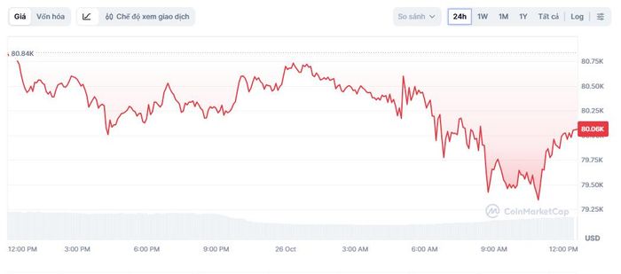  Giá Bitcoin rơi khỏi mốc 80.000 USD. Ảnh: CoinMarketCap. 