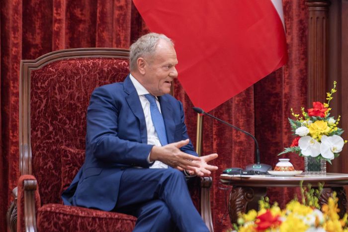  Thủ tướng Ba Lan Donald Tusk phát biểu tại cuộc tiếp. 