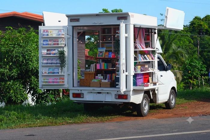 Xe sách lưu động được ví như một thư viện sách mang văn hoá đọc đến với người dân ở Thái Lan. Ảnh minh hoạ: AI
