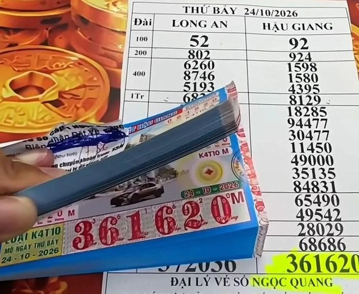 Cây vé số mà người đàn ông ở tỉnh Cà Mau đã may mắn trúng thưởng với số tiền lớn. Ảnh: Đại lý vé số cung cấp