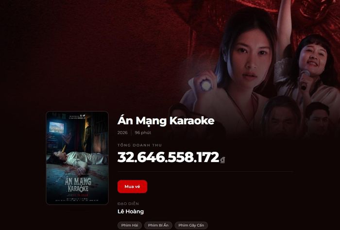 Tổng doanh thu phòng vé của "Án mạng karaoke". Nguồn: Box Office Vietnam