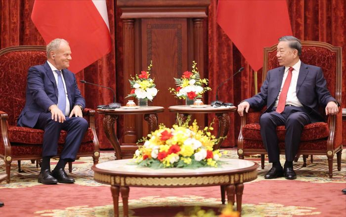 Tổng Bí thư, Chủ tịch nước Tô Lâm tiếp Thủ tướng Cộng hòa Ba Lan Donald Tusk. Ảnh: QUANG PHÚC