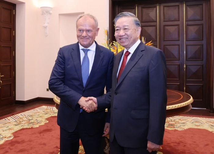 Tổng Bí thư, Chủ tịch nước Tô Lâm tiếp Thủ tướng Ba Lan Donald Tusk. (Ảnh: Minh Châu)