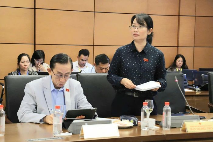 Đại biểu Trần Thị Diệu Thúy phát biểu tại phiên thảo luận chiều 26/10. (Ảnh: Mạnh Tưởng)