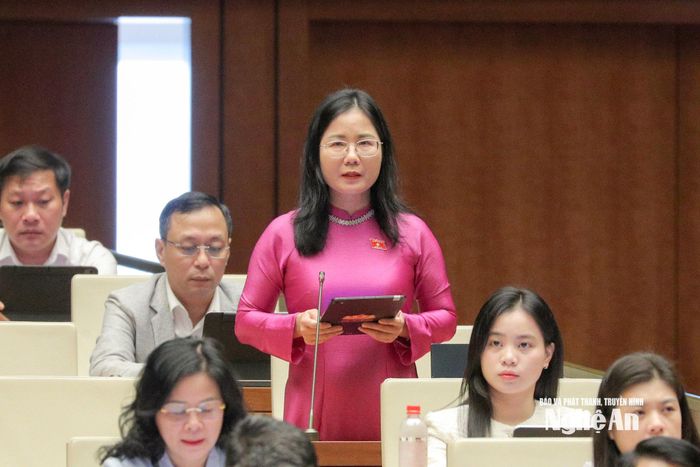 Đại biểu Nguyễn Thị Minh Tú (Đoàn ĐBQH tỉnh Nghệ An) phát biểu thảo luận tại hội trường. Ảnh: Viết Chung