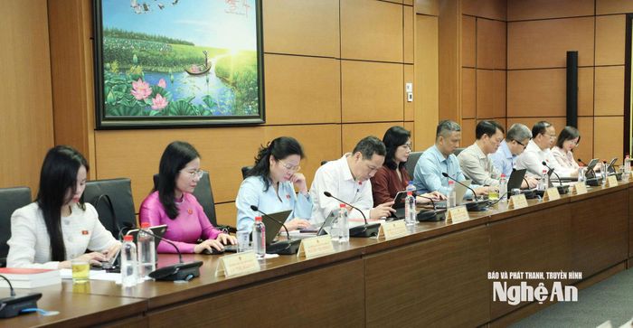 Đại biểu Quốc hội đoàn tỉnh Nghệ An tham gia thảo luận tổ. Ảnh: Việt Anh