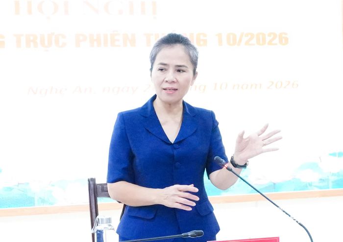 Đồng chí Võ Thị Minh Sinh - Phó Bí thư Tỉnh ủy, Chủ tịch Ủy ban MTTQ Việt Nam tỉnh kết luận tại hội nghị. Ảnh: Mai Hoa