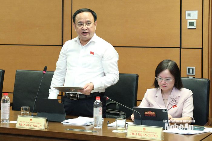 Đại biểu Trần Đức Thuận - Phó Chủ nhiệm Ủy ban Quốc phòng, An ninh và Đối ngoại của Quốc hội phát biểu thảo luận tổ. Ảnh: Việt Anh